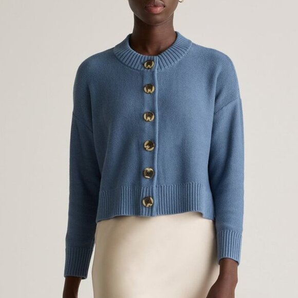 Quince 100% Organic Cotton Cropped Cardigan Size S Blue-Gray - Picture 1 of 8